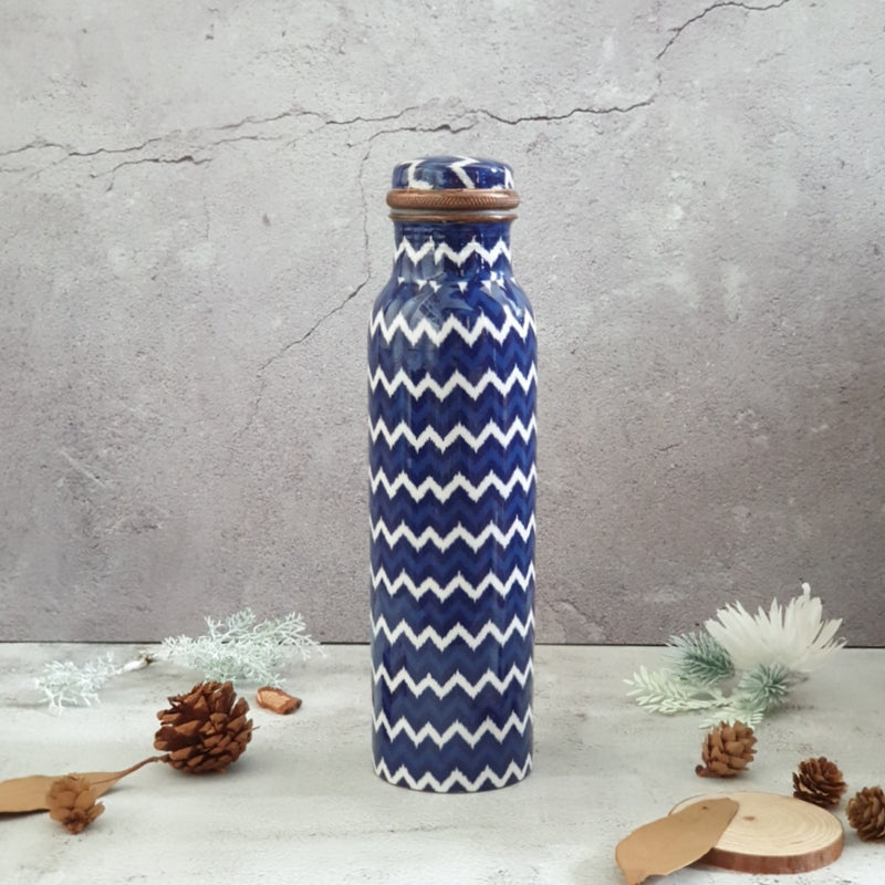 Copper Bottle 950 ml - Dark Blue & White Chevron