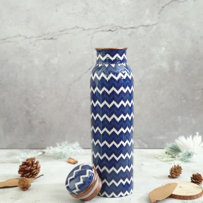 Copper Bottle 950 ml - Dark Blue & White Chevron