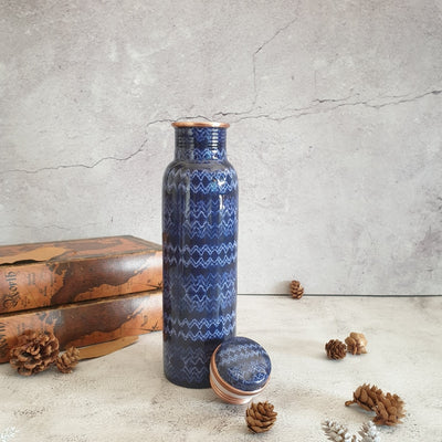 Copper Bottle 950 ML - Blue Ikat Wave