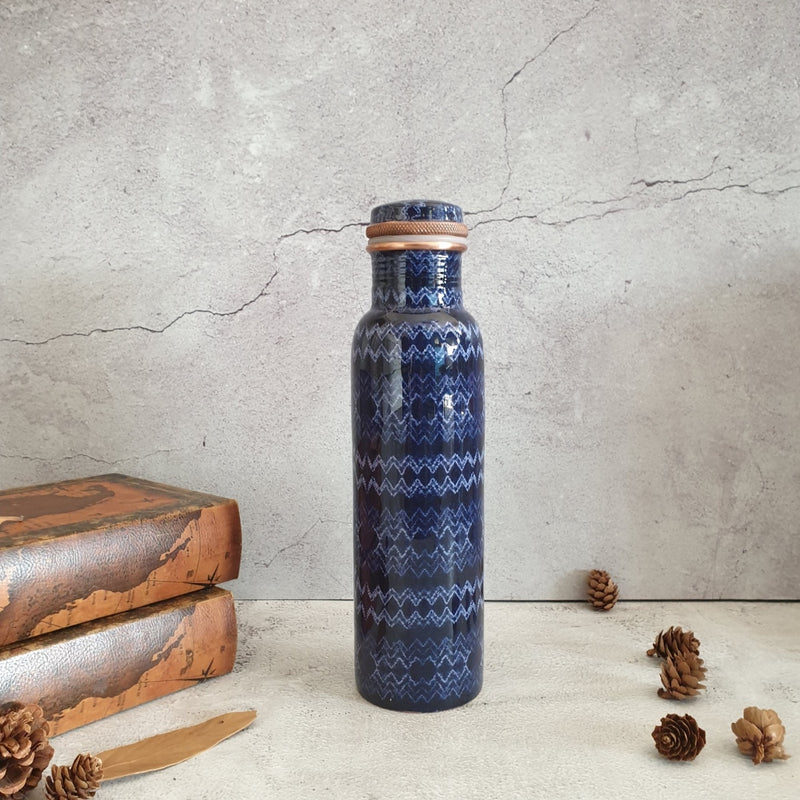 Copper Bottle 950 ML - Blue Ikat Wave