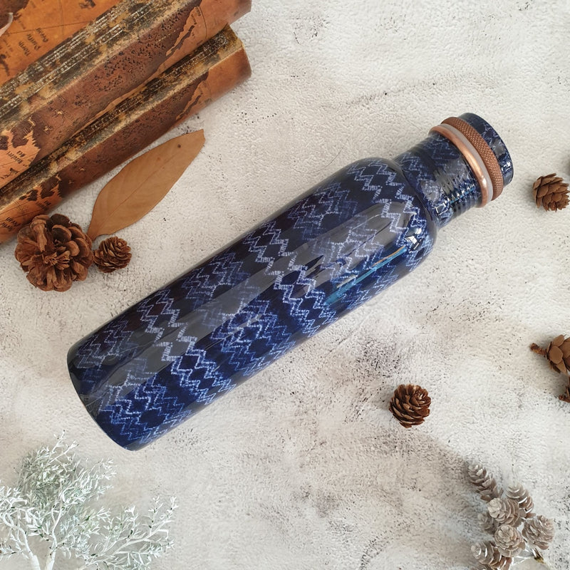 Copper Bottle 950 ML - Blue Ikat Wave