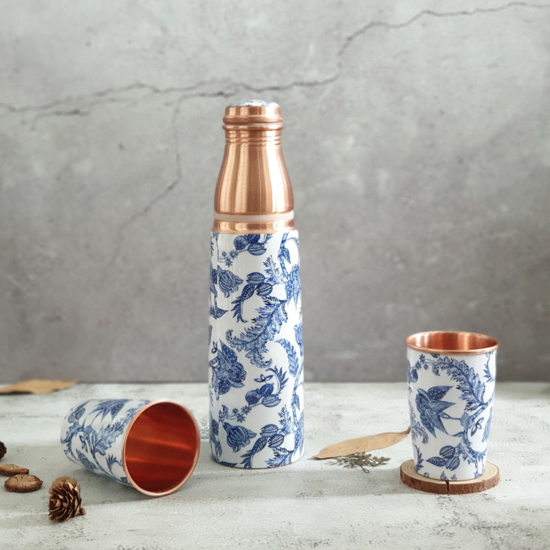 COPPER BOTTLE SET WITH 2 GLASSES, WHITE KNIGHT