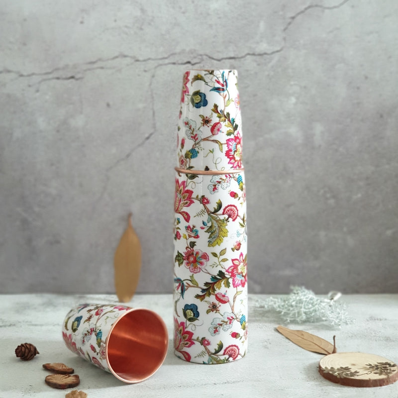 COPPER BOTTLE SET WITH 2 GLASSES, WHITE COUNTRY