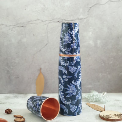 COPPER BOTTLE SET WITH 2 GLASSES, BLUE KNIGHT