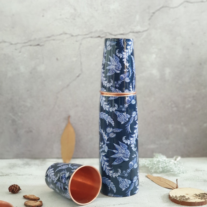 COPPER BOTTLE SET WITH 2 GLASSES, BLUE KNIGHT
