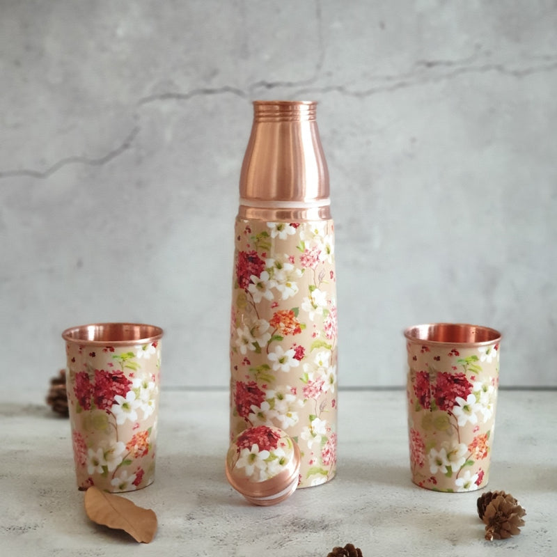 COPPER BOTTLE SET WITH 2 GLASSES, SAND DUNES