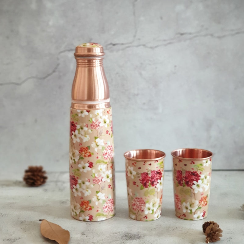 COPPER BOTTLE SET WITH 2 GLASSES, SAND DUNES