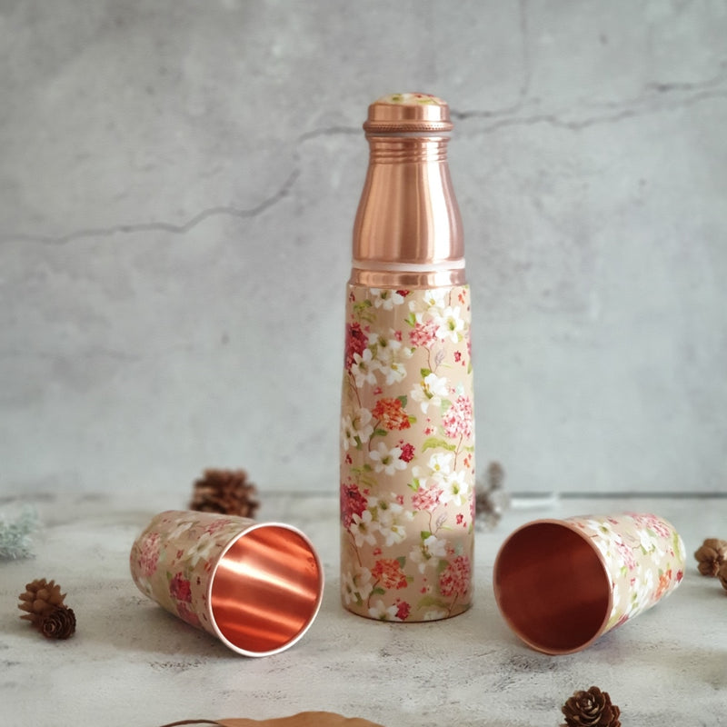 COPPER BOTTLE SET WITH 2 GLASSES, SAND DUNES