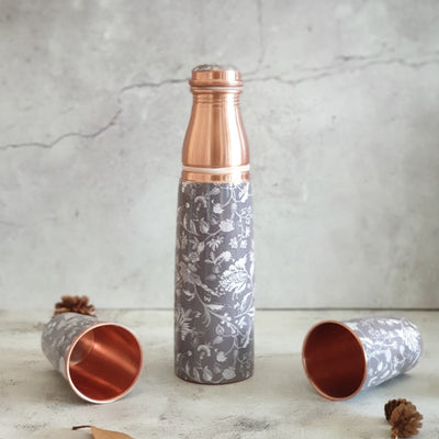 COPPER BOTTLE SET WITH 2 GLASSES, FLORAL RADIANCE