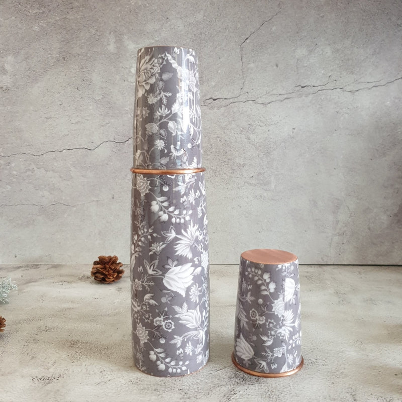 COPPER BOTTLE SET WITH 2 GLASSES, FLORAL RADIANCE
