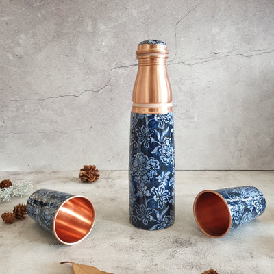 COPPER BOTTLE SET WITH 2 GLASSES, INK IVY