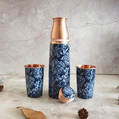 COPPER BOTTLE SET WITH 2 GLASSES, INK IVY