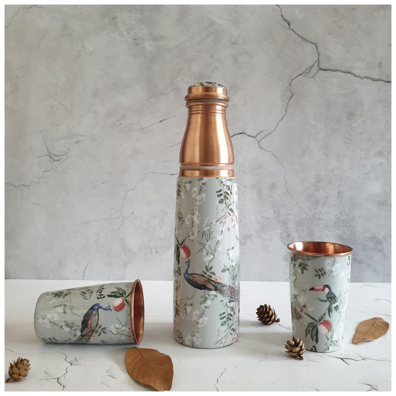 COPPER BOTTLE SET WITH 2 GLASSES, MAYURA