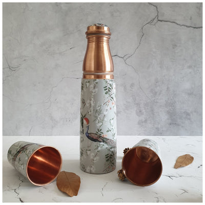 COPPER BOTTLE SET WITH 2 GLASSES, MAYURA