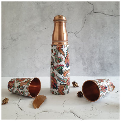 COPPER BOTTLE SET WITH 2 GLASSES, PAISLEY