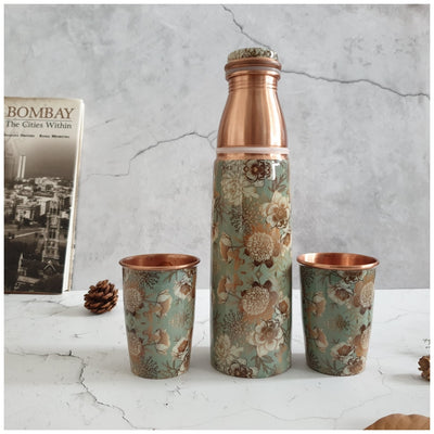 COPPER BOTTLE SET WITH 2 GLASSES, SUMMER RAIN