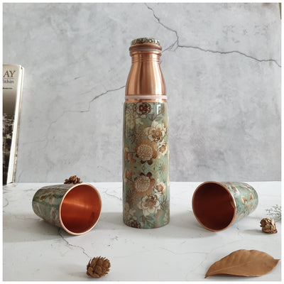 COPPER BOTTLE SET WITH 2 GLASSES, SUMMER RAIN