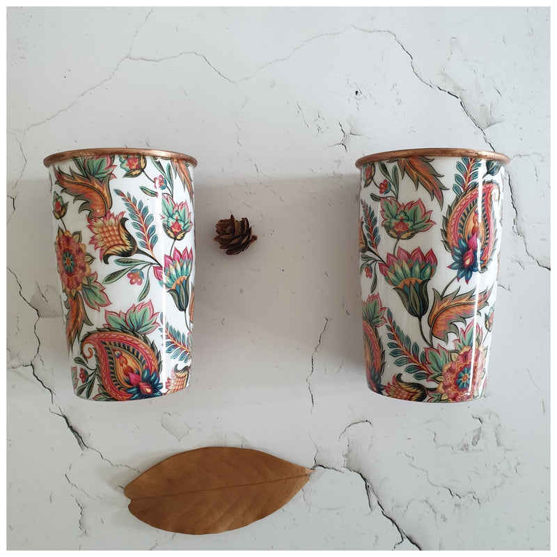 COPPER BOTTLE SET WITH 2 GLASSES, PAISLEY