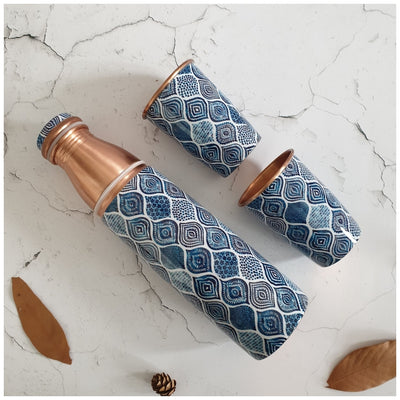 COPPER BOTTLE SET WITH 2 GLASSES, PALM MANDALA