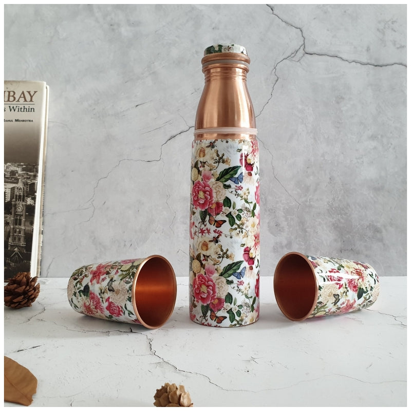 COPPER BOTTLE SET WITH 2 GLASSES, ALICE IN WONDERLAND