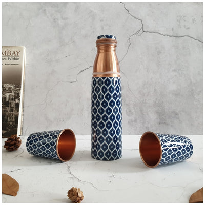 COPPER BOTTLE SET WITH 2 GLASSES, IKAT