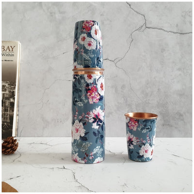 COPPER BOTTLE SET WITH 2 GLASSES, DESERT ROSE GREY