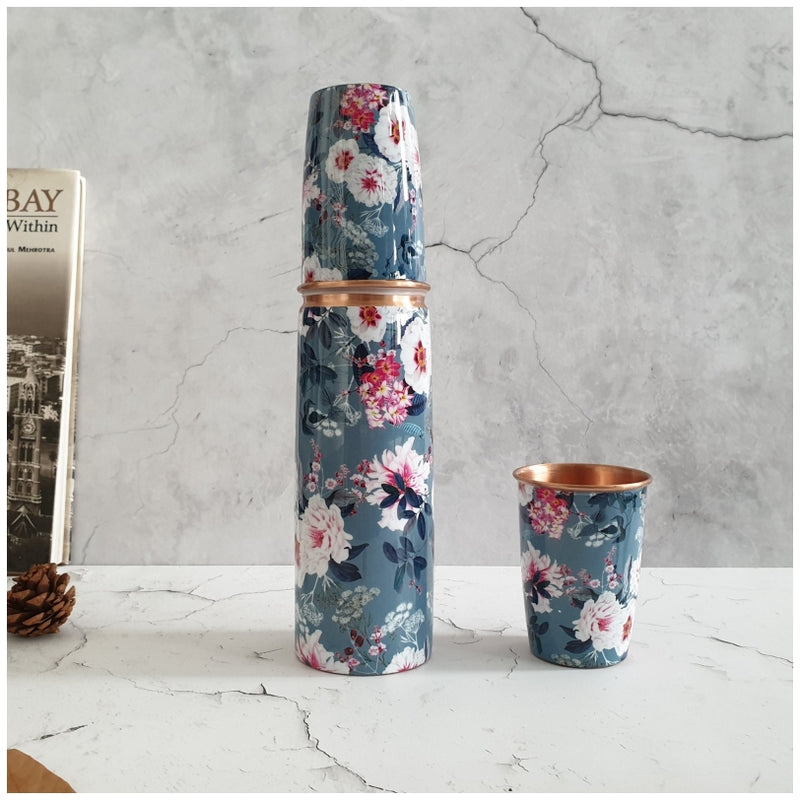 COPPER BOTTLE SET WITH 2 GLASSES, DESERT ROSE GREY