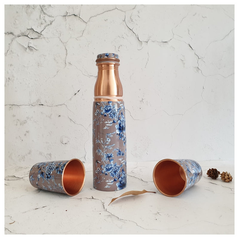 COPPER BOTTLE SET WITH 2 GLASSES, ENCHANTED FOREST