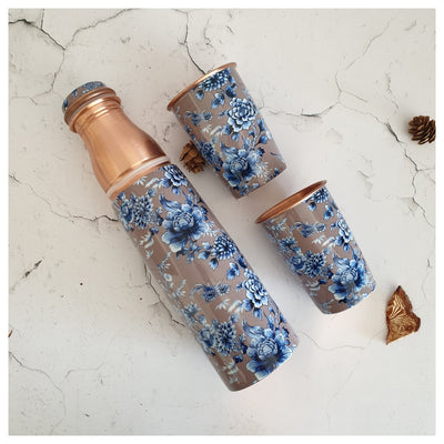COPPER BOTTLE SET WITH 2 GLASSES, ENCHANTED FOREST