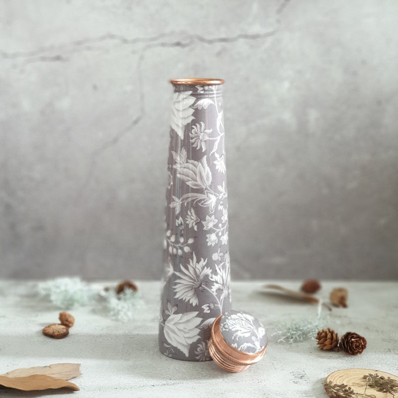 Slim Copper Bottle, 750 ML, Floral Radiance Gray