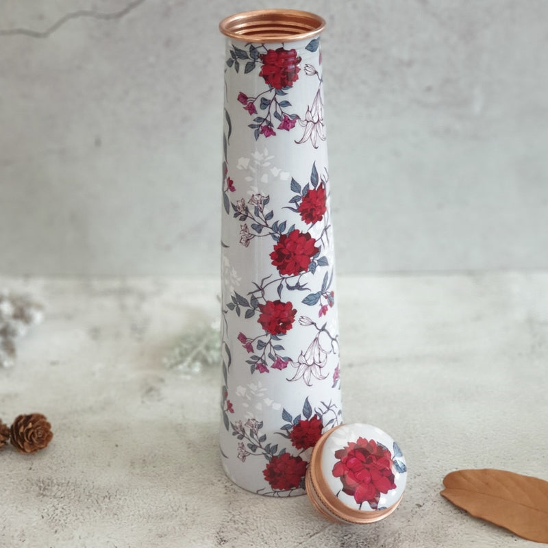 Slim Copper Bottle, 750 ML, Grey & Red Floral