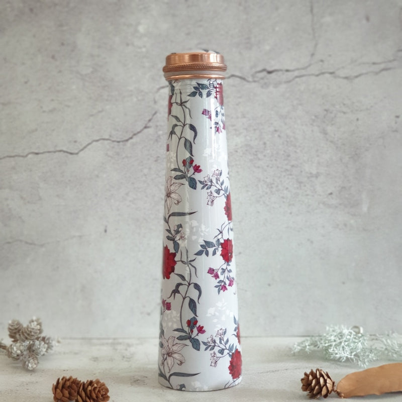 Slim Copper Bottle, 750 ML, Grey & Red Floral