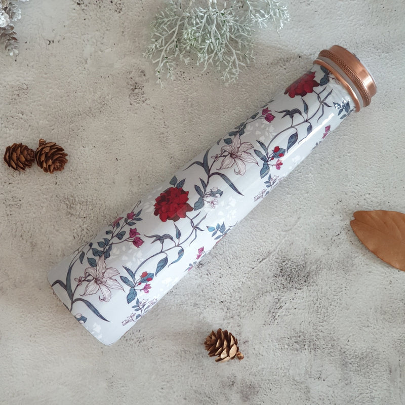 Slim Copper Bottle, 750 ML, Grey & Red Floral