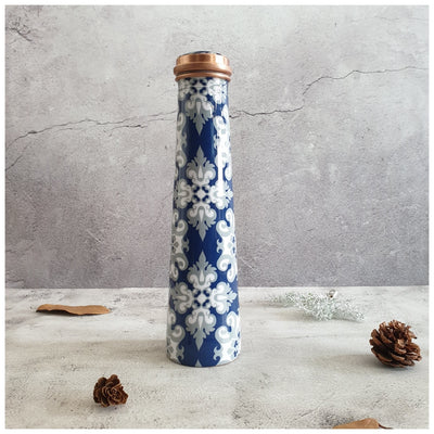Slim Copper Bottle, 750 ML, Moroccan Blue Floral