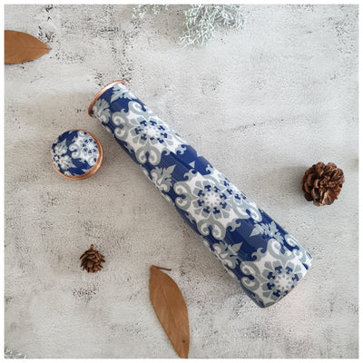 Slim Copper Bottle, 750 ML, Moroccan Blue Floral