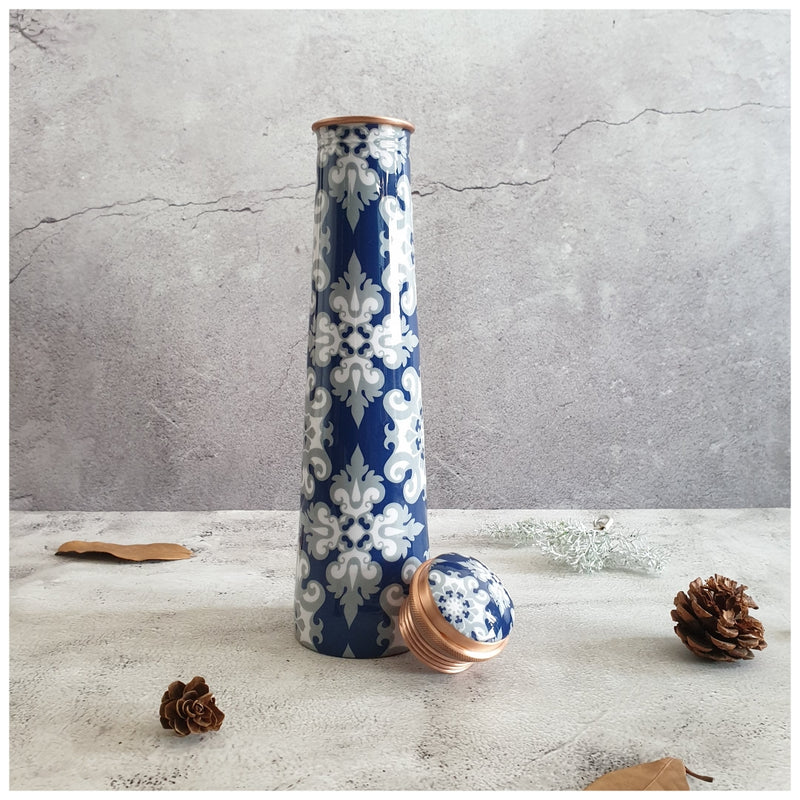 Slim Copper Bottle, 750 ML, Moroccan Blue Floral