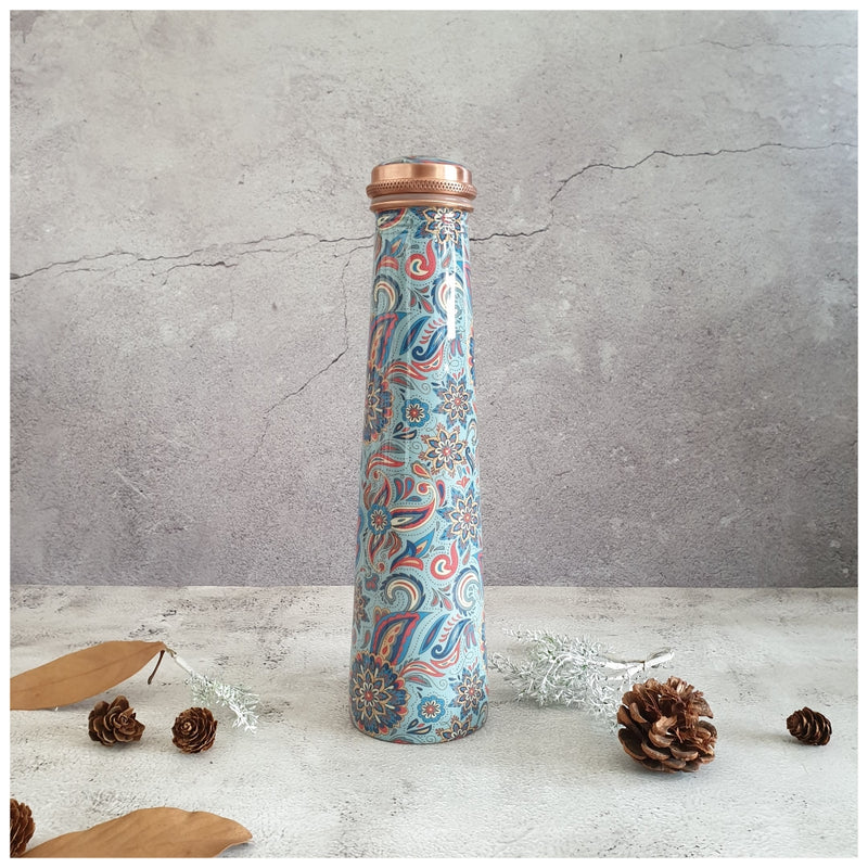 Slim Copper Bottle, 750 ML, Blue Mandala
