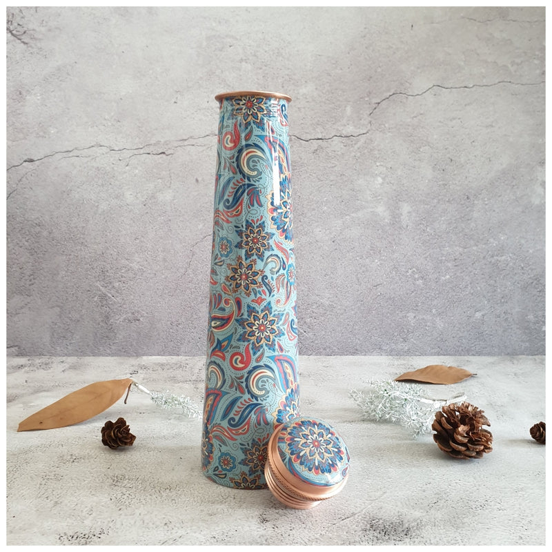 Slim Copper Bottle, 750 ML, Blue Mandala