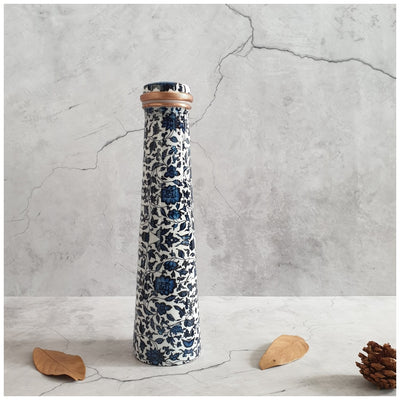 Slim Copper Bottle, 750 ML, Indigo Blue Floral