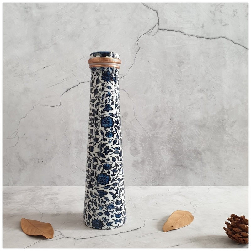 Slim Copper Bottle, 750 ML, Indigo Blue Floral