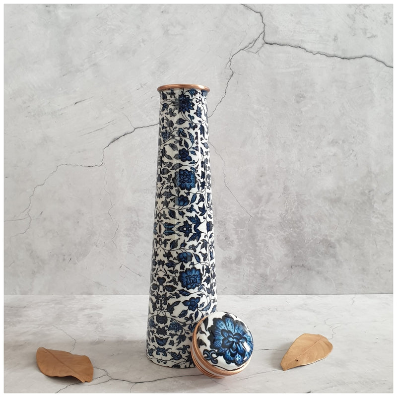 Slim Copper Bottle, 750 ML, Indigo Blue Floral