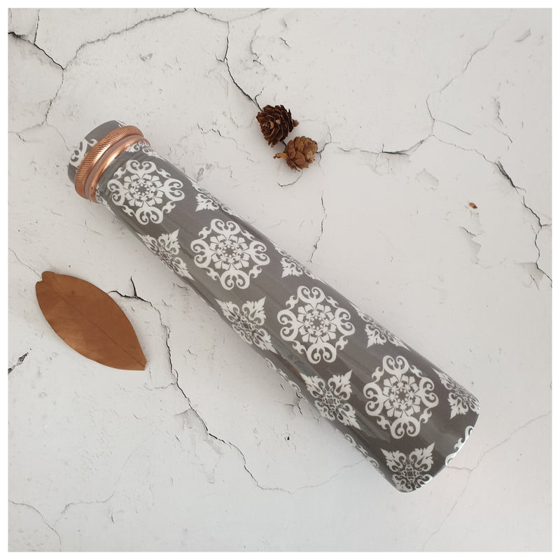Slim Copper Bottle, 750 ML, Grey Mandala