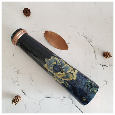 Slim Copper Bottle, 750 ML, Denim Blue Floral