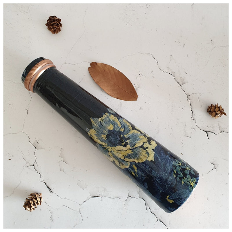Slim Copper Bottle, 750 ML, Denim Blue Floral