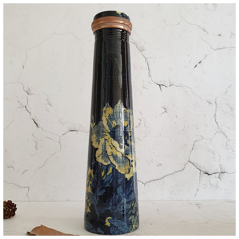 Slim Copper Bottle, 750 ML, Denim Blue Floral
