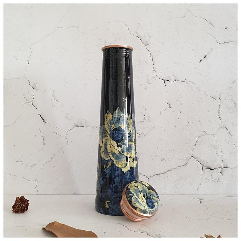 Slim Copper Bottle, 750 ML, Denim Blue Floral