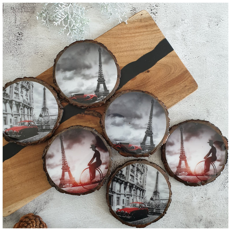 COASTERS - WOOD BARK (SET OF 6) - VINTAGE PARIS