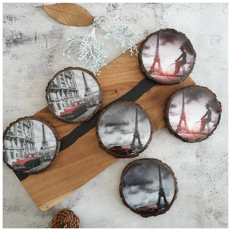 COASTERS - WOOD BARK (SET OF 6) - VINTAGE PARIS