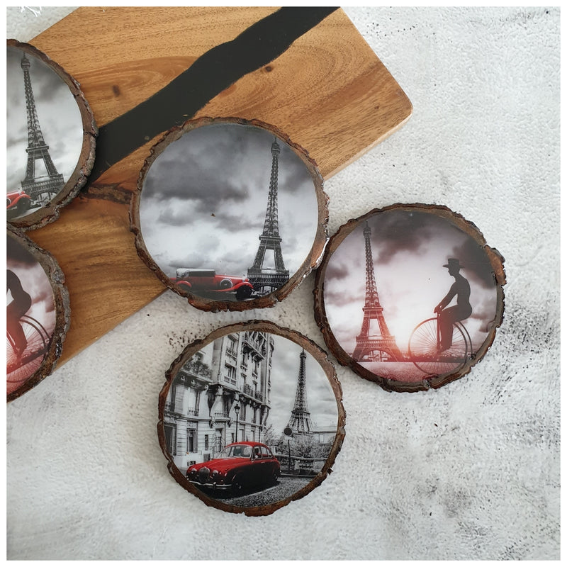 COASTERS - WOOD BARK (SET OF 6) - VINTAGE PARIS