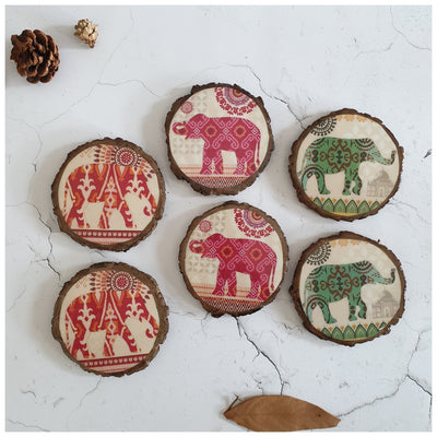 COASTERS - WOOD BARK (SET OF 6) - ELE COLLECTION